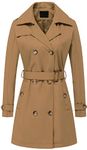 Women's Double Breasted Trench Coats Mid-Length Belted Overcoat Long Dress Jacket with Detachable Hood, Camel, M