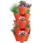 POTS4NATURE 5 Tier Stacking Vertical Flowers Garden Vegetables Strawberries Herbs Plastic Planter Pots for Indoor/Outdoor, Terrace, Balcony, Patios and Backyards Gardening Tower - Tangerine