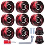 Tanzfrosch 8 Pack Roller Skate Wheels with Bearings Installed and 2 Toe Stoppers for Double Row Skating, Quad Skates and Skateboard Outdoor or Indoor Use, 32mm x 58mm 82A (Black & Red)