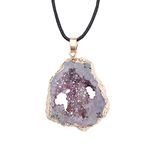 Natural Agate Slice Druzy Necklace - Irregular Slice Natural Quartz Geode Pendant Necklace with Gold Plated Edge, Bohemian Natural Stone Jewelry for Women, Crystal, Agate