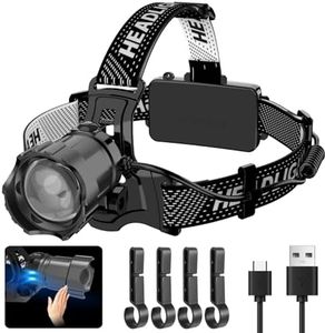 WholeFire Linterna frontal LED recargable, 10000 Super brillante linterna frontal con 3 modos de iluminación, 90 ° ajustable linterna frontal, IP65 impermeable linterna frontal ligera