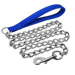 Petiry Chain Lead Chew Proof Metal Dog Leash with Soft Padded Handle,4ft Length 3mm Thick Strong Anti-Bite Dog Lead For Medium Large Dogs,Blue,M