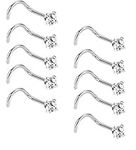 Liuxn 20 Gauge 10 Pieces inless Steel Nose Screw Curved Nose Studs Nose Cubic Zirconia Body Piercing Jewellery