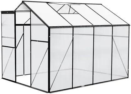 8x6 FT Polycarbonate Greenhouses with Sliding Door and Adjustable Vent Window, Zstar Heavy Duty Outdoor Aluminum Walk-in Green House for Outdoor Garden Backyard, Greenhouses for Outdoors, Black