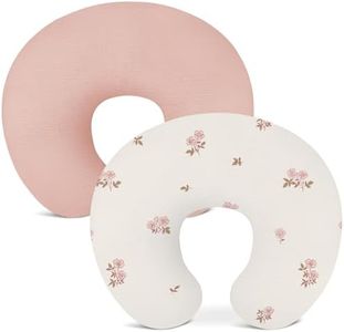 Wimist Nursing Pillow Covers 2 Pack, Muslin Nursing Cover for Breastfeeding Pillows, Comfortable for Baby Girls and Boys (Flower G & Pink)