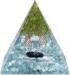 Rockcloud Tree of Life Orgone Pyramid Crystal Stone with Glass Sphere for Home Office Decor, Energy Generator for Meditation Yoga Reiki, Olivine and Aquamarine