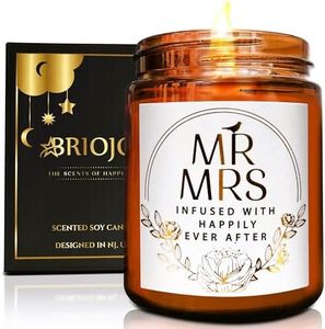 Briojoy Wedding Gifts for Bride, Groom - Mr and Mrs Candle Gifts - Happy Engagement Gift for Her, Bride to Be - Gifts for Bridal Shower, Newlywed, Married Couples Anniversary - Jasmine Scented Candle