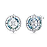 VONALA Compass Earrings for Women Sterling Silver Blue Ocean Compass Stud Earrings with Circle Crystal Compass Graduation Gifts for Her Daughter Women Girls College Student Friends