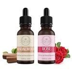 Purlixir Natural Rose Essential Oil & Sandalwood Essential Oil (10 ml each) Combo Pack |Good for Skin and Hair | Aroma Oil Diffuser for Home Deep and Enriching Floral Scent Room Freshener