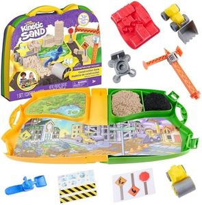 Kinetic Sand, Construction Zone Playset with Over 1lb of Moldable Play Sand and 2 Toy Trucks, Crane, Storage Case and Tools, Sandbox Construction Toys and Sensory Toys for Kids Ages 3 and up