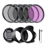 NEEWER 77mm ND2/4/8, UV/CPL/FLD Filter Kit with Lens Hoods, Cap, Pouch, Safety Tether & Cleaning Cloth (Glass)