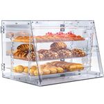 Commercial Countertop Bakery Display Case- 3 Tray Adjustable Pastry Display Case with Bread Tong - Clear Bread Box for Baking Enthusiasts for Bread,Cake and Cookie, 21" x 17.3" x 14"