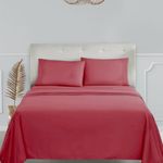 Clara Clark Premier 1800 Collection Deluxe Microfiber 3-Line Bed Sheet Set, King, Coral Pink