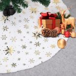 Christmas Tree Skirt 36 Inches, Sequin Luxury Faux Fur Tree Skirt with Snowflake, Tree Skirt Xmas Tree Skirt Christmas Decorations for Party Indoor Christmas Tree Decoration (White)