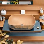 OBCO Ceramic Counter Top Wash Basin | Table top sink | Vessel Sink | Bathroom Sink | Kitchen sink | Over count sink For Bathroom | 18 X 13 X 5 Inches | Wooden Marble Basin | Matt Finish (OBCO-65)