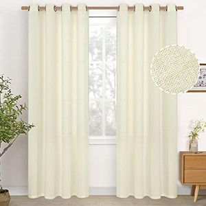 YoungsTex Linen Curtains 80 Inch Length 2 Panels Cream Linen Textured Drapes with Bronze Grommet Light Filtering for Living Room Boho Bedroom Dining Room, 52 x 80 Inch