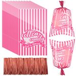 Zhanmai 200 Pcs Valentine's Day Cotton Candy Bags with Ties Pink Goodie Bags for Cotton Candy with Print for Carnival Party Favor Birthday Kitchen Snacks Supplies, 18.5 x 11.5 Inch