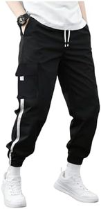 WDIRARA Men's Colorblock Cargo Pants Drawstring Waist Active Sporty Pants with Pockets Black Large