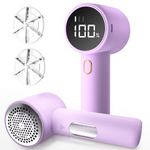 Buywoo Fabric Shaver, Electric Lint Remover, Rechargeable Lint Shaver, Sweater Defuzzer to Remove Pilling, Battery Powered, 6-Blade, 3-Speed, LED Display for Clothes Furniture, Light Purple