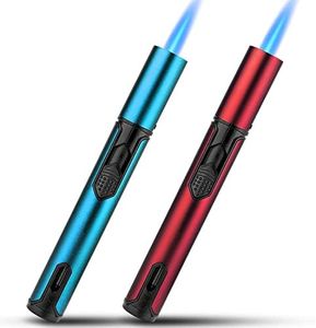 Bbsisgo 2 Paquetes Gas Mechero, Mechero Soplete Recargable a Butano, a Prueba de Viento Encendedor de Palo Largo para Velas, Cocina, Camping, Barbacoa, Chimenea. (Vendido sin Gas) (Azul y Rojo)