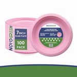 NOVOGREEN 7-Inch Pink Heavy-Duty Compostable Bagasse Plates – Round, Eco-Friendly, Pack of 100 – Ideal for Parties, BBQs, Picnics, and Events