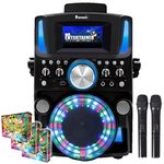 Groovebox Bluetooth CDG Karaoke Machine. Built in Screen & Disco Lights. Includes Songs & Microphones (Wireless Microphones + 600 Songs)