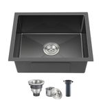 TSIBOMU 20-inch Undermount Kitchen Sink Black, T304 Stainless Steel Single Bowl Kitchen Sink Undermount, 9-inch Deep Sink Bowl Small Bar Sink, D20"xW16"xH9"