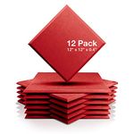 Acoustic Panels, 12 X 12 X 0.4 Inches Sound Proofing Studio Foam Padding High Density Beveled Edge Tiles Soundproofing Panels, Great for Wall Decoration and Acoustic Treatment (12 Pack, Red)