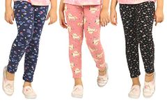 ARIEL Girls Cotton Printed Regular Fit Non-Transparent Ankle Length Leggings(AR-G-Leg-P3-45-(blFlo+BGE+bluPri)_010_Multicolor_4 Years - 5 Years)