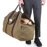 BONTHEE Extra Large Canvas Wood Tote Bag Log Carrier for Firewood with Shoulder Strap and Top Handles Contained Weight-Relief Pad for Easy Carry