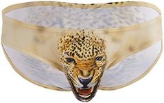 iEFiEL Mens Wild Wolf/Leopard Bulge Pouch Bikini Briefs Show Underwear Yellow M=US S