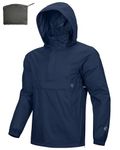 Outdoor Ventures Rain Jacket for Men Waterproof Pullover Lightweight Hooded Outdoor Raincoat Packaway Breathable Reflective Anorak Jacket for Travelling, Camping, Running, Hiking, Navy Blue XL