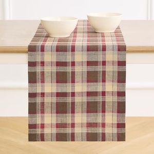 Solino Home Plaid Table Runner 156 Inches Long - 100% Pure Linen Rustic Multicolor Tartan Plaid Table Runner 14 x 156 Inch for Dining
