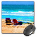 3dRose mp_182065_1 8" x 8" Beach Scene Painterly Chairs Surfboards Umbrellas Sand Ocean Sm Mouse Pad