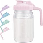 Breast Milk Pitcher with Leak Proof Flip Cap & Pour Spout, 32 oz Wide Mouth Mason Jars for Breast Milk Storage Container, Glass Picther with Lid for Cold Brew Coffee, Sun Tea, Juices, Pink