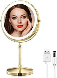 AMZTOLIFE Gold Makup Mirror with Lights, 10X Magnifying Lighted Vanity Mirror, 8 Inches 360 Swivel Two-Sided Tabletop Mirror Gold Finish