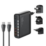 140W GaN USB C Charger 6 Port LED USB Charging Super Fast Charging USB C Laptop Charger Replaceable Indian Plug for MacBook Pro/Air, Dell XPS,i-Phones 15 Pro,i-pad pro,Galaxy,Pixel,Smartphones