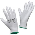 20 Pairs - Size M(8) - White Nylon PU coated work gloves for builders, gardeners, etc - By ASPRO (20 pairs, MEDIUM (size 8))