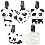 4 Pcs Luggage Tags for Travel Suitcase, Cute Panda Name Tags Silicone Suitcase Labels Tags Suitcase ID Tag Travel Baggage Identity ID Labels Handbag Tag Labels for Kids Women Girls Boys