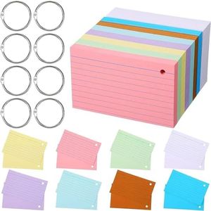 SAHENITEANA 400 Pcs Index Cards with 8 Rings, 3x5 Inch Note Prompt Cards, Assorted Colorful Study Flashcards, Memory Cards, Study Cards, Note Cards (Multicolor)