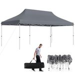 HAPPYGRILL 10x20 FT Pop-up Canopy Tent Waterproof Folding Party Canopy with Carrying Bag, UPF50+ Sun Protection, Heavy-Duty Outdoor Tent for Patio, Garden, Beach, Wedding, BBQ (Grey)