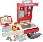 RedCrab Cash Register Toy for Kids,Kid Supermarket Pretend Play Store Calculator Cash Register Gift with Scanner,Play Money,Pretend Credit Card, Play Food for Boys & Girls