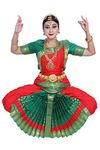 The Dance Bible Women Traditional Red Green Silk Bharatanatyam Dance Dress - 36