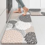 Kitchen Rugs and Mats Cushioned Anti Fatigue Kitchen Mat 2PCS Non-Skid Waterproof Boho Kitchen Runner Rug Comfort Foam Standing Mat for Office,Laundry,Kitchen Sink,Grey Floral