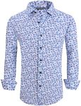 Alex Vando Mens Button Down Shirts Wrinkle Free 4-Way Stretch Print Business Casual Shirt, White Leaf, XX-Large