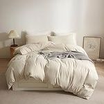 Ruccit Beige Duvet Cover Set King Size 100% Brushed Microfiber King Bed Duvet Cover Soft 3pcs Simple Plain Bedding Set with Zipper Closure Corner Ties-Durable,Fade resistant