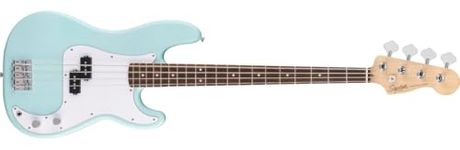 Squier by Fender Debut Collection Precision Bass Guitar, Laurel Fingerboard, White Pickguard, Daphne Blue