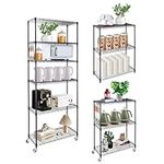 Clucycia 2-in-1 6 Tier Shelving Unit Adjustable Wire Shelves 6-Tier can be 2 Shelves of 3-Tier Shelf Storage and Organizer Shelf Rack Black 29.52 * 13.77 * 70.86 inch