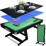 OYE 6FT 3-in-1 Folding Pool Table Snooker Table with Table Tennis Top/Dining Table - Vertical Folding Leg System for Easy to Move, Converts into Desk