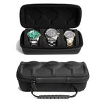 RIGICASE 3 watch travel case roll, Hard watch carry case roll display storage organizer box for men and women with soft foam pillows snug fit all size watches up to 60mm face